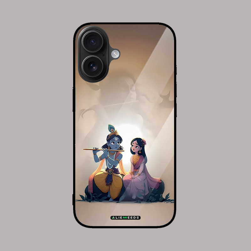 Krishna and Radha glass case β mythological phone cover.