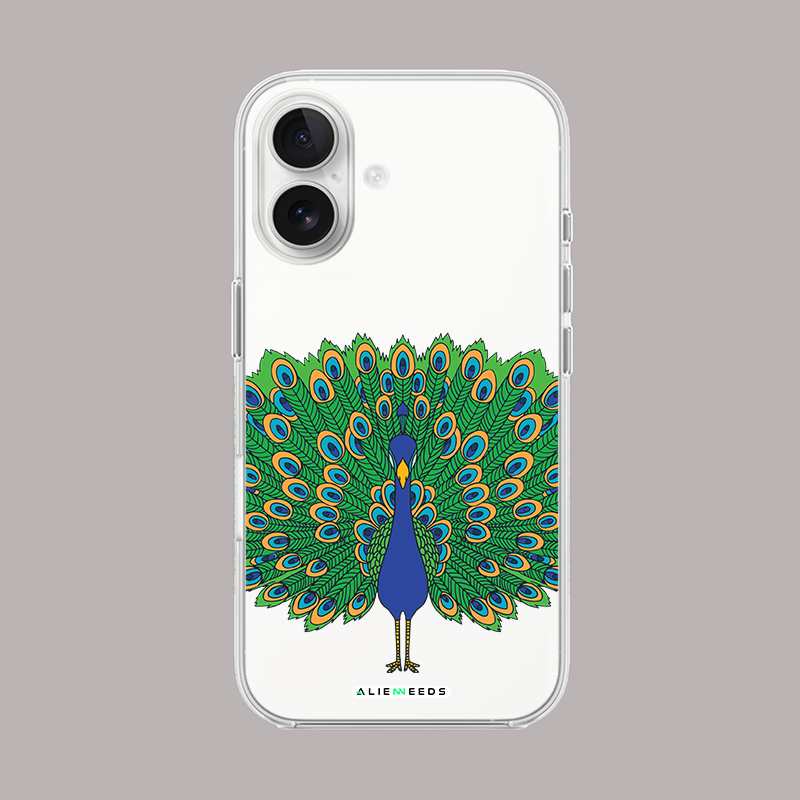 Peacock with feather open regal clear silicone – majestic design.