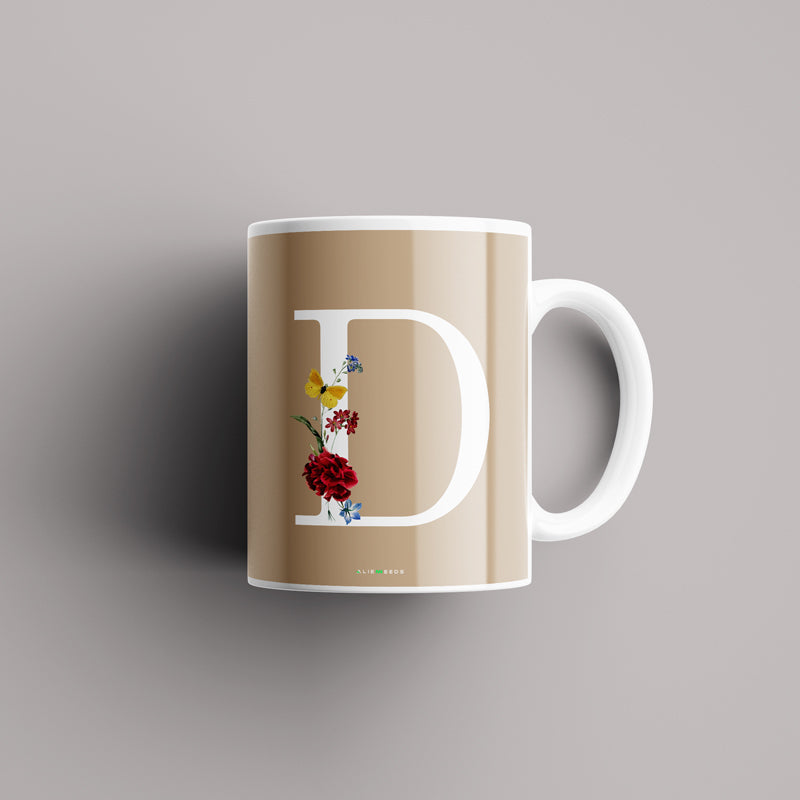 Aesthetic warm beige Alphabets Mug - Alienneeds.in