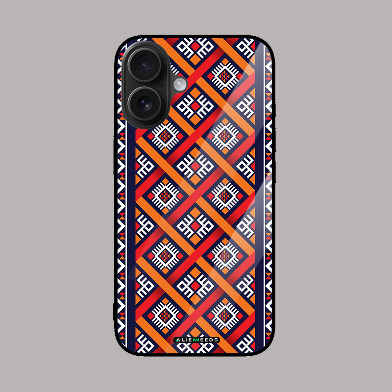Playful orange diamond pop glass phone case by alienneeds – vibrant geometric design.