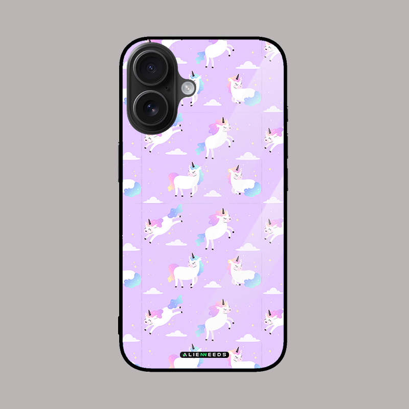 Unicorn pattern glass case by alienneeds – magical design.