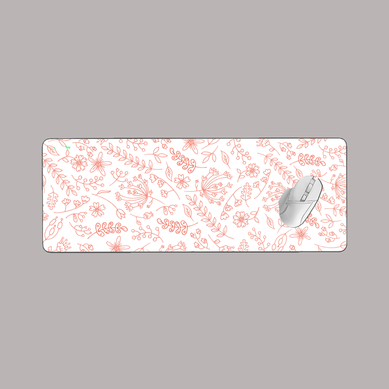 Leaf and Floral Pattern White Desk Mat