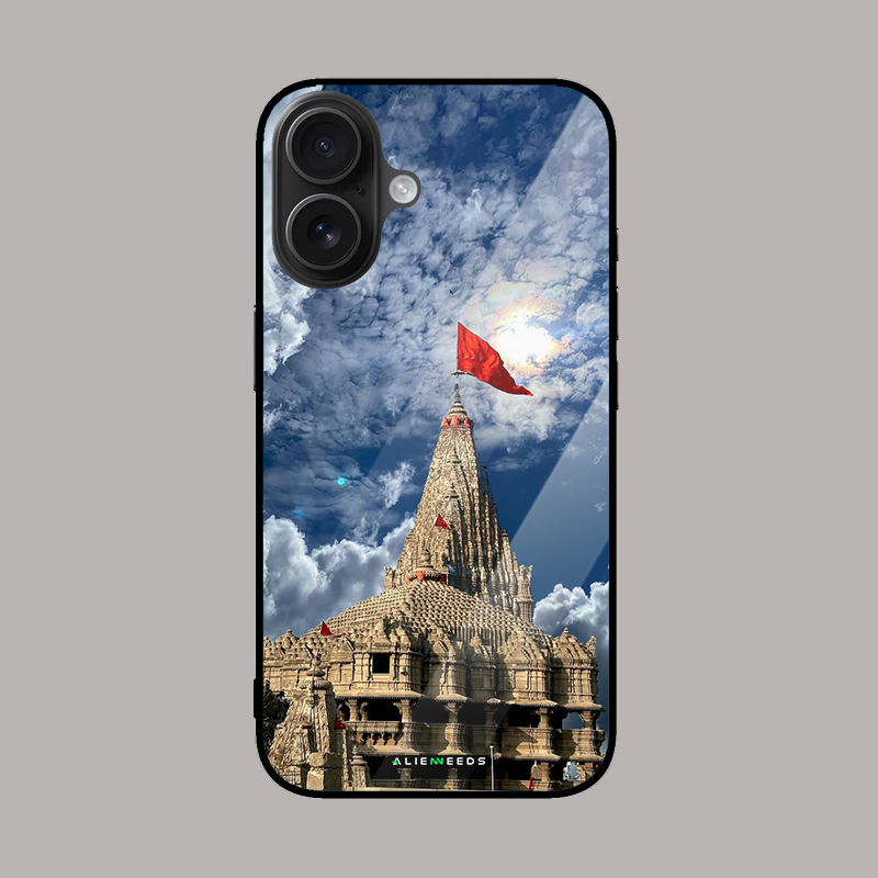 Dwarkadhish temple mobile glass case – spiritual design.