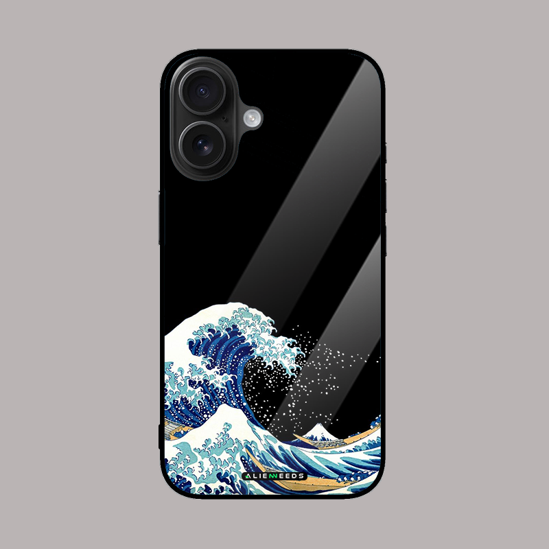 Black Japanese wave glass case – traditional design.