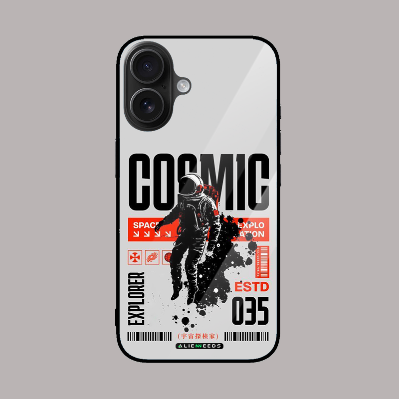 Cosmic astronaut glass phone cover – stylish design.