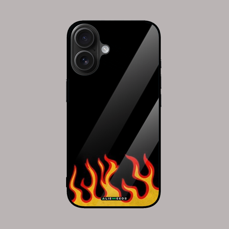 Red and yellow flames phone case – fiery glass back.