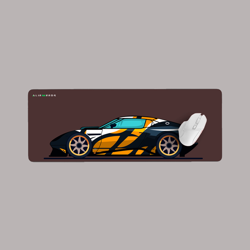 Orange & Black Pattern Racing Car Desk Mat & Gaming Pad