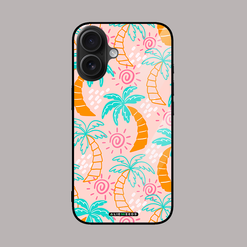 Colorful palm trees tropical glass case – lively mobile cover.
