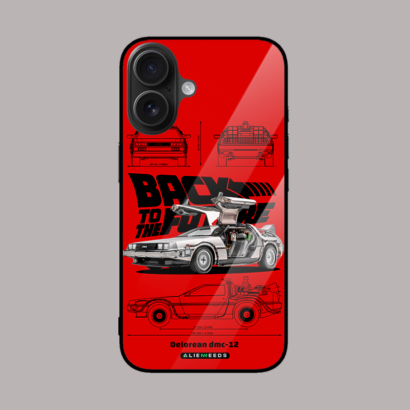 Back to the Future car glass phone case by alienneeds – iconic design.