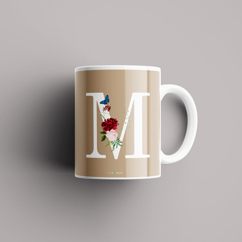 Aesthetic warm beige Alphabets Mug - Alienneeds.in