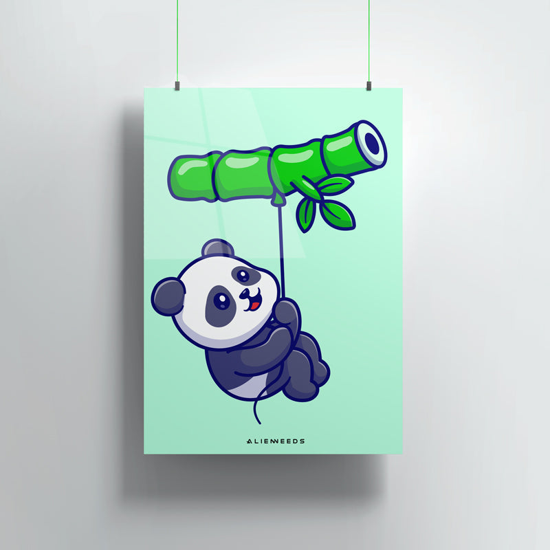 Panda Hanging with Bamboo Premium Metal Poster Wall Art - Alienneeds.in