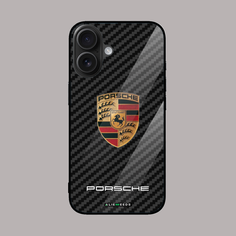 Porsche Carbon Fiber Logo Glass Case
